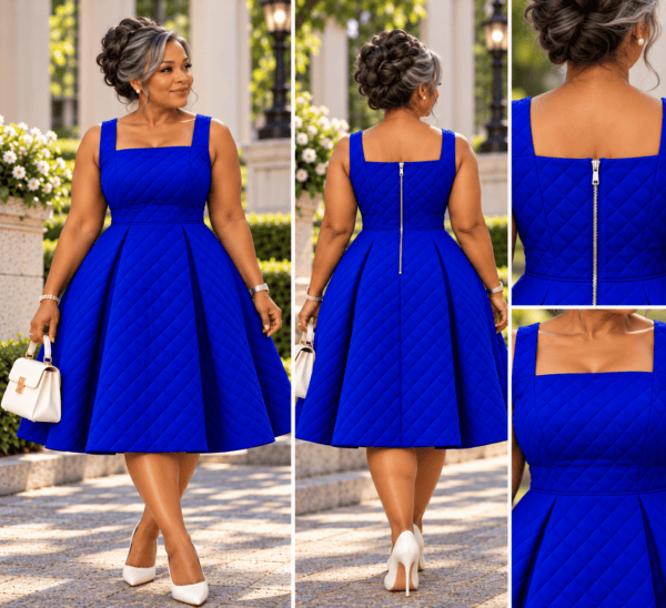 Royal Blue Quilted Dress Lookbook