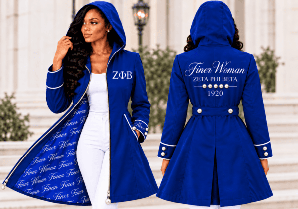Pearl-Accented Royal Blue Finer Woman Coat (1)